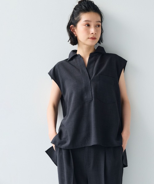 CROSS FUNCTION（クロスファンクション）の「《シワになりにくい》サマナチュラ リネンライクスキッパーフレンチスリーブブラウス【CF/クロスファンクション】（シャツ/ブラウス・レディース・ライトベージュ/ブルー/モカ/チャコールグレー・LL/L/M）」の2枚目の写真