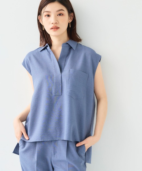 CROSS FUNCTION（クロスファンクション）の「《シワになりにくい》サマナチュラ リネンライクスキッパーフレンチスリーブブラウス【CF/クロスファンクション】（シャツ/ブラウス・レディース・ライトベージュ/ブルー/モカ/チャコールグレー・LL/L/M）」の4枚目の写真