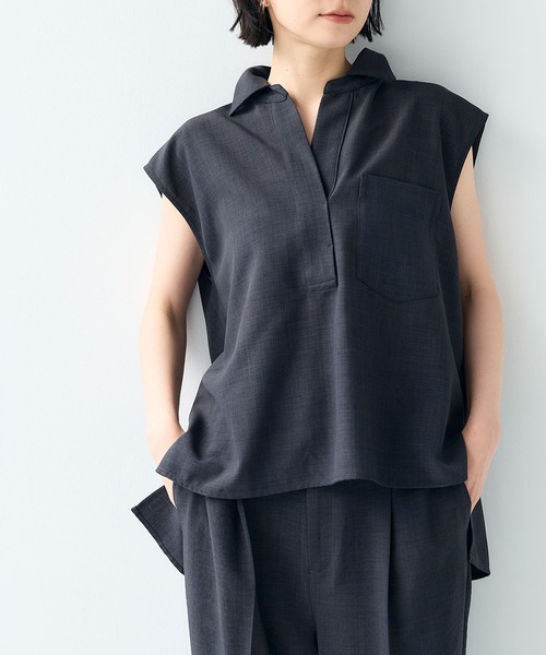 CROSS FUNCTION（クロスファンクション）の「《シワになりにくい》サマナチュラ リネンライクスキッパーフレンチスリーブブラウス【CF/クロスファンクション】（シャツ/ブラウス・レディース・ライトベージュ/ブルー/モカ/チャコールグレー・LL/L/M）」の12枚目の写真