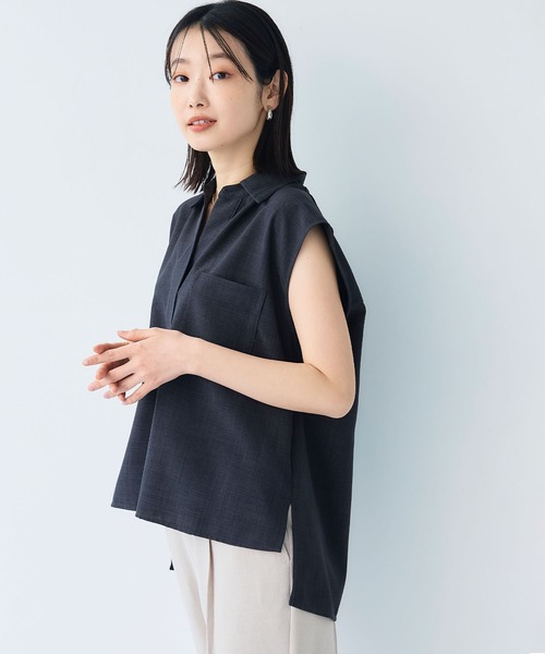 CROSS FUNCTION（クロスファンクション）の「《シワになりにくい》サマナチュラ リネンライクスキッパーフレンチスリーブブラウス【CF/クロスファンクション】（シャツ/ブラウス・レディース・ライトベージュ/ブルー/モカ/チャコールグレー・LL/L/M）」の20枚目の写真