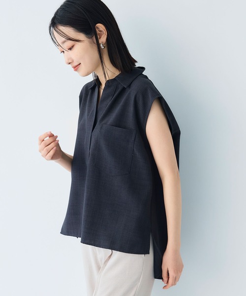 CROSS FUNCTION（クロスファンクション）の「《シワになりにくい》サマナチュラ リネンライクスキッパーフレンチスリーブブラウス【CF/クロスファンクション】（シャツ/ブラウス・レディース・ライトベージュ/ブルー/モカ/チャコールグレー・LL/L/M）」の21枚目の写真