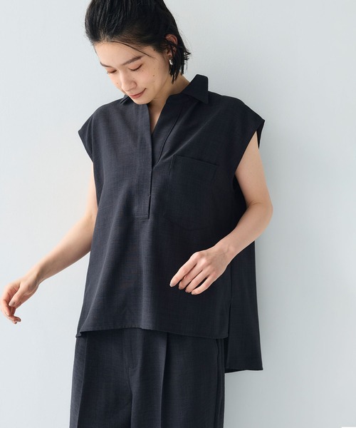 CROSS FUNCTION（クロスファンクション）の「《シワになりにくい》サマナチュラ リネンライクスキッパーフレンチスリーブブラウス【CF/クロスファンクション】（シャツ/ブラウス・レディース・ライトベージュ/ブルー/モカ/チャコールグレー・LL/L/M）」の11枚目の写真