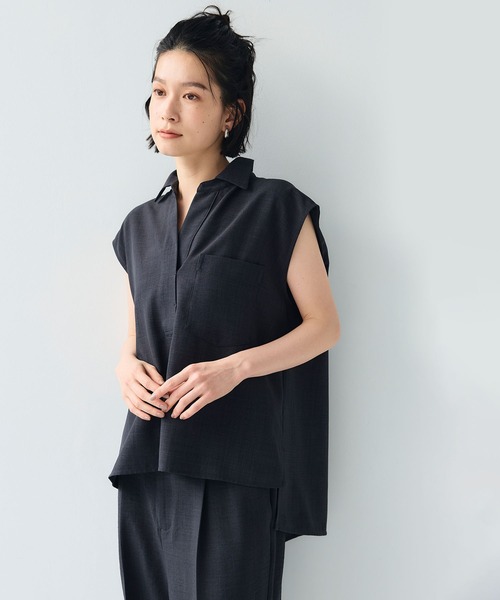 CROSS FUNCTION（クロスファンクション）の「《シワになりにくい》サマナチュラ リネンライクスキッパーフレンチスリーブブラウス【CF/クロスファンクション】（シャツ/ブラウス・レディース・ライトベージュ/ブルー/モカ/チャコールグレー・LL/L/M）」の13枚目の写真