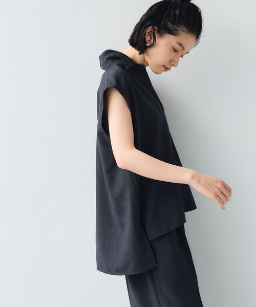 CROSS FUNCTION（クロスファンクション）の「《シワになりにくい》サマナチュラ リネンライクスキッパーフレンチスリーブブラウス【CF/クロスファンクション】（シャツ/ブラウス・レディース・ライトベージュ/ブルー/モカ/チャコールグレー・LL/L/M）」の14枚目の写真