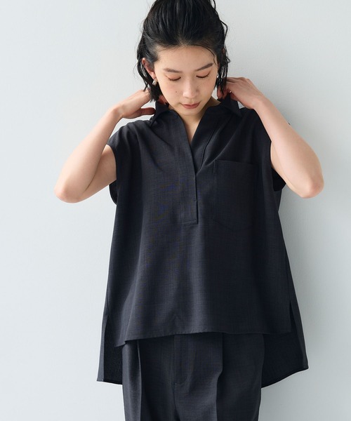 CROSS FUNCTION（クロスファンクション）の「《シワになりにくい》サマナチュラ リネンライクスキッパーフレンチスリーブブラウス【CF/クロスファンクション】（シャツ/ブラウス・レディース・ライトベージュ/ブルー/モカ/チャコールグレー・LL/L/M）」の10枚目の写真