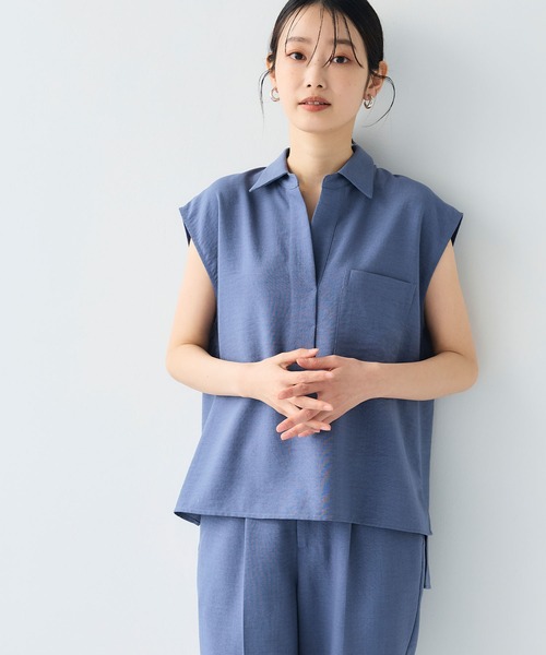 CROSS FUNCTION（クロスファンクション）の「《シワになりにくい》サマナチュラ リネンライクスキッパーフレンチスリーブブラウス【CF/クロスファンクション】（シャツ/ブラウス・レディース・ライトベージュ/ブルー/モカ/チャコールグレー・LL/L/M）」の5枚目の写真