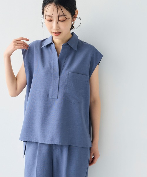 CROSS FUNCTION（クロスファンクション）の「《シワになりにくい》サマナチュラ リネンライクスキッパーフレンチスリーブブラウス【CF/クロスファンクション】（シャツ/ブラウス・レディース・ライトベージュ/ブルー/モカ/チャコールグレー・LL/L/M）」の9枚目の写真