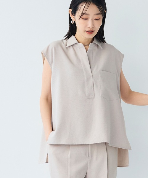 CROSS FUNCTION（クロスファンクション）の「《シワになりにくい》サマナチュラ リネンライクスキッパーフレンチスリーブブラウス【CF/クロスファンクション】（シャツ/ブラウス・レディース・ライトベージュ/ブルー/モカ/チャコールグレー・LL/L/M）」の8枚目の写真