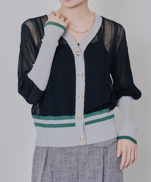 DOLLUPOOPS（ドールアップウップス）の「2way配色ランダムリブシアーニットカーディガン（カーディガン/ボレロ・レディース・テラコッタ/ブラック・38）」の2枚目の写真