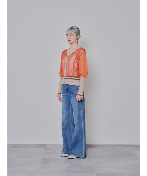 DOLLUPOOPS（ドールアップウップス）の「2way配色ランダムリブシアーニットカーディガン（カーディガン/ボレロ・レディース・テラコッタ/ブラック・38）」の11枚目の写真