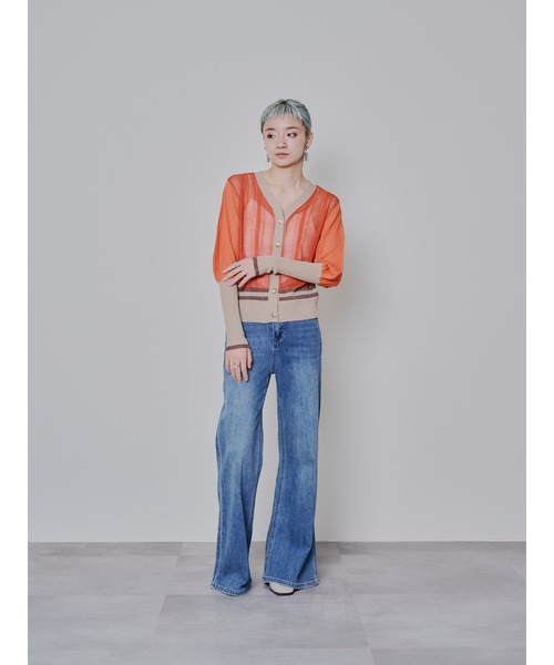 DOLLUPOOPS（ドールアップウップス）の「2way配色ランダムリブシアーニットカーディガン（カーディガン/ボレロ・レディース・テラコッタ/ブラック・38）」の8枚目の写真