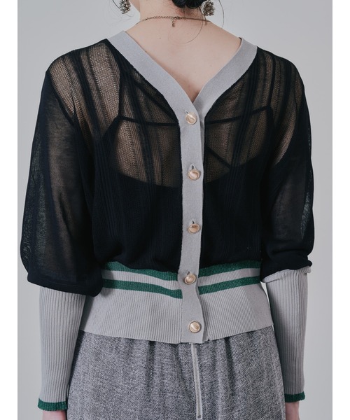 DOLLUPOOPS（ドールアップウップス）の「2way配色ランダムリブシアーニットカーディガン（カーディガン/ボレロ・レディース・テラコッタ/ブラック・38）」の7枚目の写真