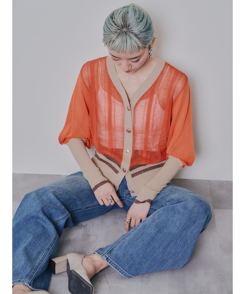 DOLLUPOOPS（ドールアップウップス）の「2way配色ランダムリブシアーニットカーディガン（カーディガン/ボレロ・レディース・テラコッタ/ブラック・38）」の3枚目の写真