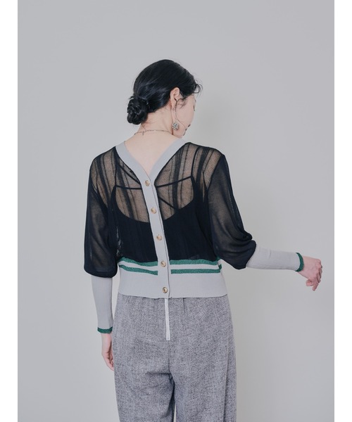 DOLLUPOOPS（ドールアップウップス）の「2way配色ランダムリブシアーニットカーディガン（カーディガン/ボレロ・レディース・テラコッタ/ブラック・38）」の4枚目の写真