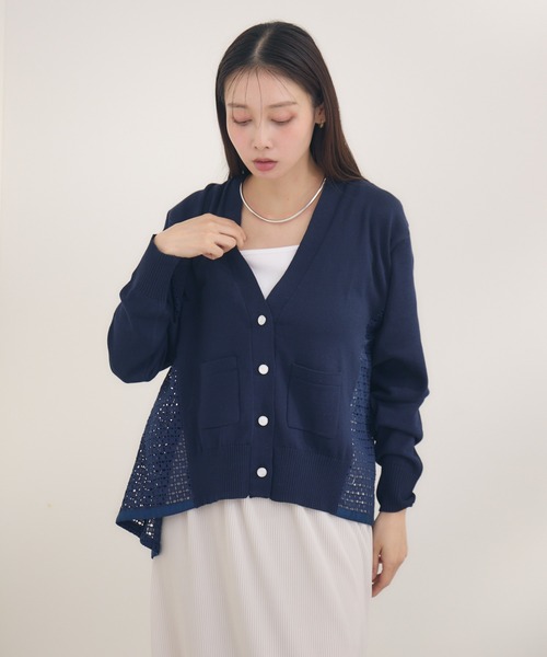 KATHARINE ROSS（キャサリンロス）の「【KATHARINE ROSS】レースドッキングニットカーデ（カーディガン/ボレロ・レディース・ネイビー/ライトグレー・MEDIUM）」の20枚目の写真