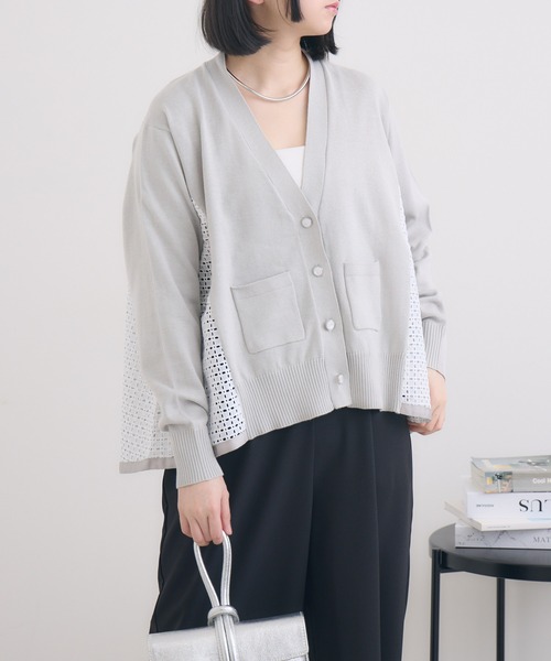 KATHARINE ROSS（キャサリンロス）の「【KATHARINE ROSS】レースドッキングニットカーデ（カーディガン/ボレロ・レディース・ネイビー/ライトグレー・MEDIUM）」の6枚目の写真