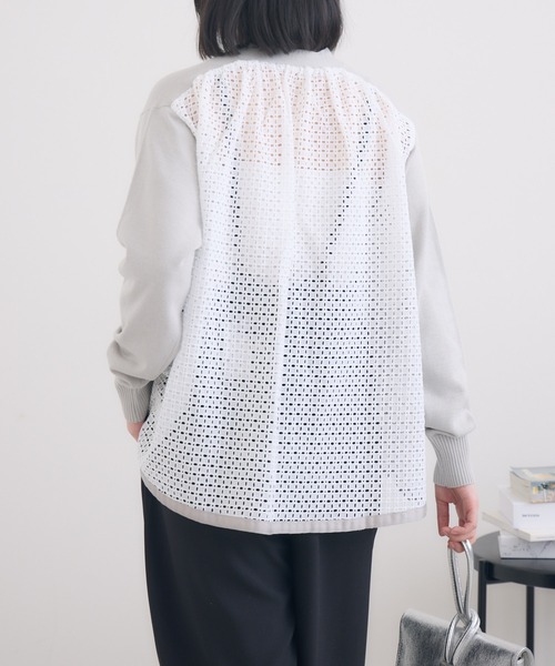 KATHARINE ROSS（キャサリンロス）の「【KATHARINE ROSS】レースドッキングニットカーデ（カーディガン/ボレロ・レディース・ネイビー/ライトグレー・MEDIUM）」の7枚目の写真