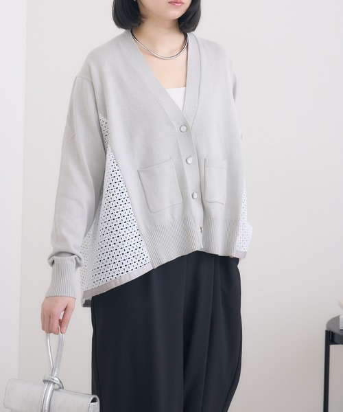 KATHARINE ROSS（キャサリンロス）の「【KATHARINE ROSS】レースドッキングニットカーデ（カーディガン/ボレロ・レディース・ネイビー/ライトグレー・MEDIUM）」の9枚目の写真