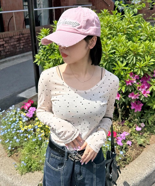 MEMECLE（メメクル）の「【 MEMECLE / メメクル 】ドット Uネックカットソー（Tシャツ/カットソー・レディース・グレー/アイボリー・S/M/L）」の20枚目の写真