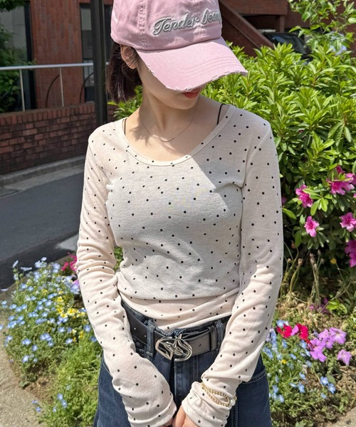 MEMECLE（メメクル）の「【 MEMECLE / メメクル 】ドット Uネックカットソー（Tシャツ/カットソー・レディース・グレー/アイボリー・S/M/L）」の22枚目の写真