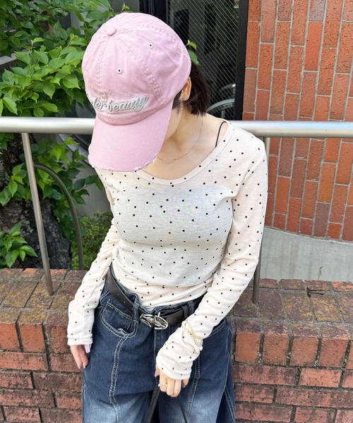 MEMECLE（メメクル）の「【 MEMECLE / メメクル 】ドット Uネックカットソー（Tシャツ/カットソー・レディース・グレー/アイボリー・S/M/L）」の18枚目の写真