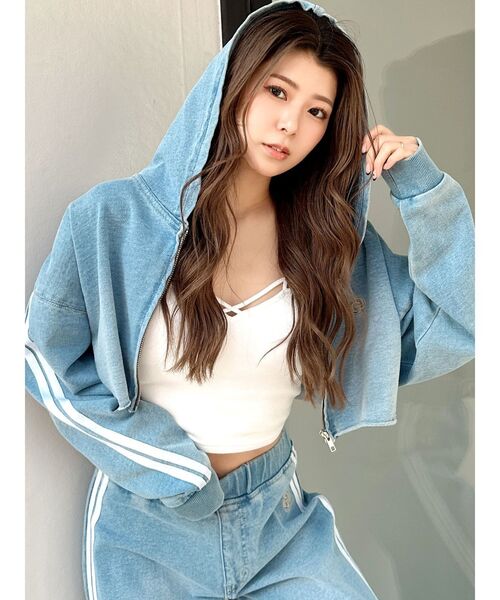 GYDA（ジェイダ）の「GD 2ラインカットデニムショートZIP UPブルゾン【SETUP着用可】（ブルゾン・レディース・ライトブルー/ブルー・FREE）」の9枚目の写真