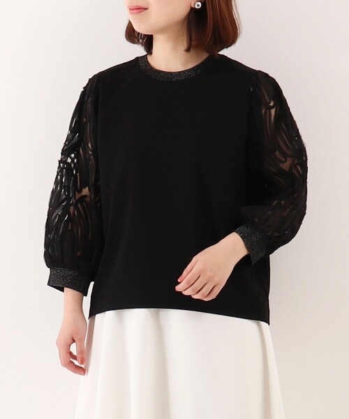 MICO COULIER（ミコクリエ）の「コードレース×シルケット プルオーバーカットソー（Tシャツ/カットソー・レディース・キナリ/ブラック・38）」の2枚目の写真