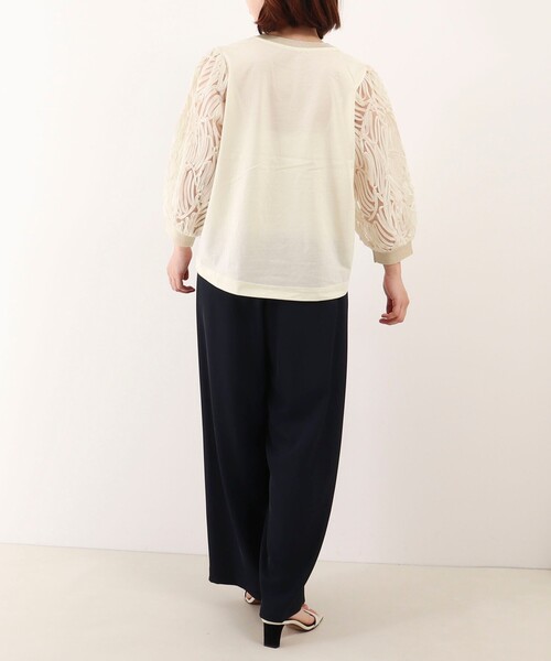 MICO COULIER（ミコクリエ）の「コードレース×シルケット プルオーバーカットソー（Tシャツ/カットソー・レディース・キナリ/ブラック・38）」の5枚目の写真