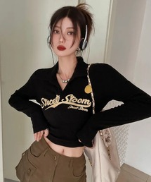 VIBGYOR | 【EIZZ/アイズ】ポロ襟 クロップド丈 ロゴ ロンT(Tシャツ/カットソー)