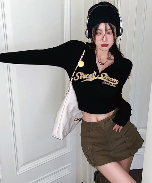 VIBGYOR（ヴィブジョー）の「【EIZZ/アイズ】ポロ襟 クロップド丈 ロゴ ロンT（Tシャツ/カットソー・レディース・ブラック/ブラウン/グレー/オフホワイト・FREE）」の19枚目の写真