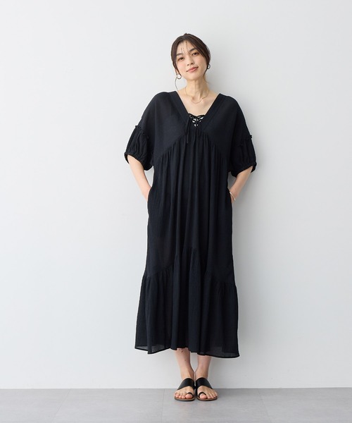 anyfee(エニフィー)の「【anyfee/プラスサイズ】前後2Wayリンクルコットンティアードワンピース(ワンピース・レディース・ブラック/ブルー・5L/4L/3L/LL)」の7枚目の写真