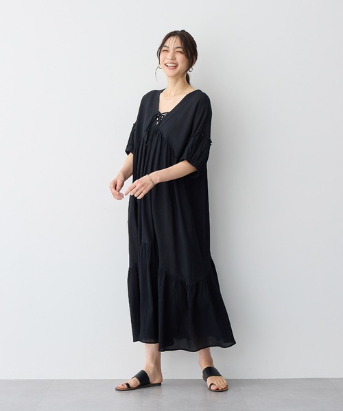 anyfee(エニフィー)の「【anyfee/プラスサイズ】前後2Wayリンクルコットンティアードワンピース(ワンピース・レディース・ブラック/ブルー・5L/4L/3L/LL)」の9枚目の写真