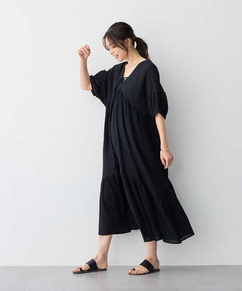 anyfee(エニフィー)の「【anyfee/プラスサイズ】前後2Wayリンクルコットンティアードワンピース(ワンピース・レディース・ブラック/ブルー・5L/4L/3L/LL)」の10枚目の写真
