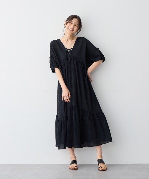 anyfee(エニフィー)の「【anyfee/プラスサイズ】前後2Wayリンクルコットンティアードワンピース(ワンピース・レディース・ブラック/ブルー・5L/4L/3L/LL)」の11枚目の写真