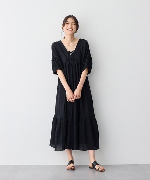 anyfee(エニフィー)の「【anyfee/プラスサイズ】前後2Wayリンクルコットンティアードワンピース(ワンピース・レディース・ブラック/ブルー・5L/4L/3L/LL)」の12枚目の写真