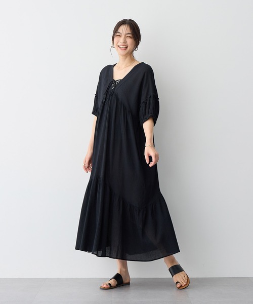 anyfee(エニフィー)の「【anyfee/プラスサイズ】前後2Wayリンクルコットンティアードワンピース(ワンピース・レディース・ブラック/ブルー・5L/4L/3L/LL)」の13枚目の写真