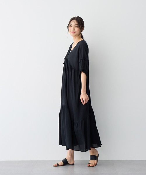 anyfee(エニフィー)の「【anyfee/プラスサイズ】前後2Wayリンクルコットンティアードワンピース(ワンピース・レディース・ブラック/ブルー・5L/4L/3L/LL)」の14枚目の写真