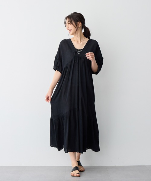 anyfee(エニフィー)の「【anyfee/プラスサイズ】前後2Wayリンクルコットンティアードワンピース(ワンピース・レディース・ブラック/ブルー・5L/4L/3L/LL)」の15枚目の写真