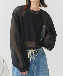 ショート丈 ドロストメッシュプルオーバー