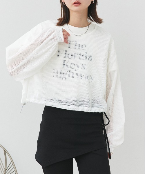 ad thie(アドティエ)の「ショート丈 ドロストメッシュプルオーバー(Tシャツ/カットソー・レディース・ブラック/オフホワイト・FREE)」の20枚目の写真