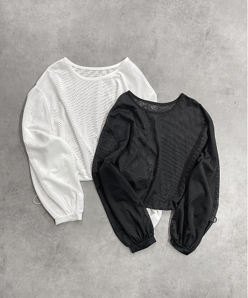 ad thie(アドティエ)の「ショート丈 ドロストメッシュプルオーバー(Tシャツ/カットソー・レディース・ブラック/オフホワイト・FREE)」の15枚目の写真