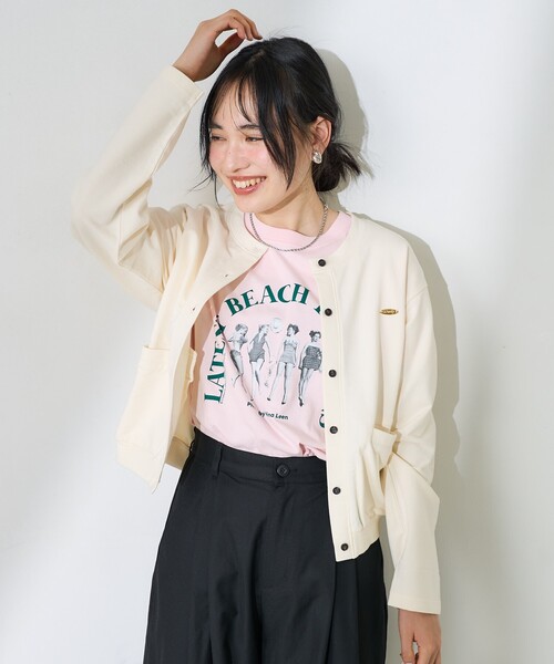 古着 ネストローブ コンフェクト スウェット カーディガン アイボリー セール】ゴールドプレート コンパクトカーディガン(Tシャツ
