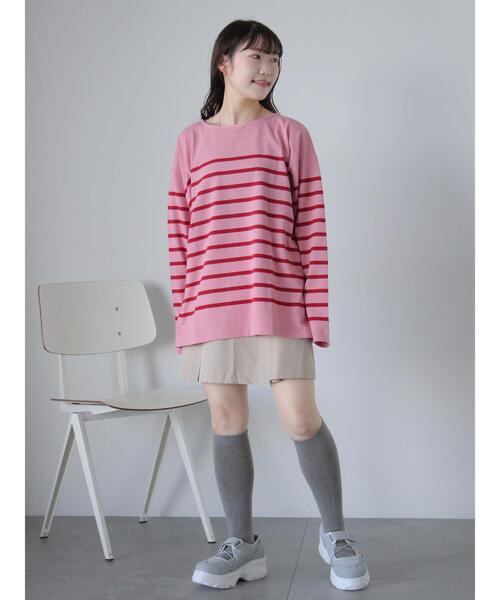 ehka sopo(エヘカソポ)の「オーバーサイズバスクボーダーシャツ(Tシャツ/カットソー・レディース・サックスブルー/ピンク/オフホワイト・F)」の10枚目の写真