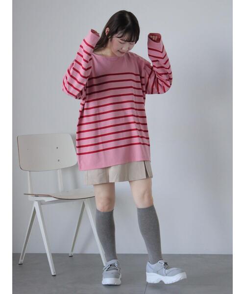 ehka sopo(エヘカソポ)の「オーバーサイズバスクボーダーシャツ(Tシャツ/カットソー・レディース・サックスブルー/ピンク/オフホワイト・F)」の11枚目の写真