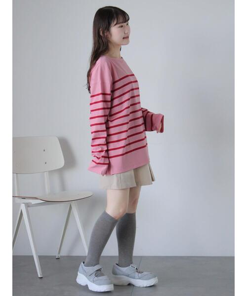 ehka sopo(エヘカソポ)の「オーバーサイズバスクボーダーシャツ(Tシャツ/カットソー・レディース・サックスブルー/ピンク/オフホワイト・F)」の12枚目の写真