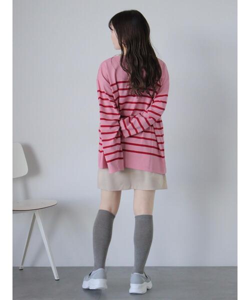 ehka sopo(エヘカソポ)の「オーバーサイズバスクボーダーシャツ(Tシャツ/カットソー・レディース・サックスブルー/ピンク/オフホワイト・F)」の13枚目の写真