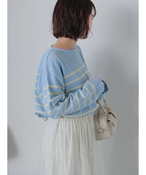 ehka sopo(エヘカソポ)の「オーバーサイズバスクボーダーシャツ(Tシャツ/カットソー・レディース・サックスブルー/ピンク/オフホワイト・F)」の15枚目の写真
