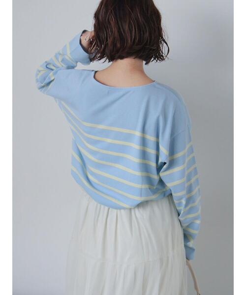 ehka sopo(エヘカソポ)の「オーバーサイズバスクボーダーシャツ(Tシャツ/カットソー・レディース・サックスブルー/ピンク/オフホワイト・F)」の16枚目の写真