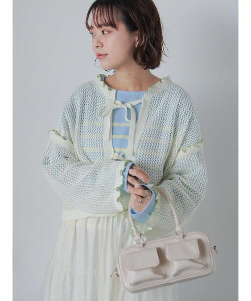 ehka sopo(エヘカソポ)の「オーバーサイズバスクボーダーシャツ(Tシャツ/カットソー・レディース・サックスブルー/ピンク/オフホワイト・F)」の19枚目の写真