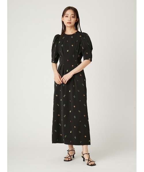 【FRAY I.D】フルーツエンブロイダリーパフスリーブワンピース セール】フルーツエンブロイダリーパフスリーブワンピース